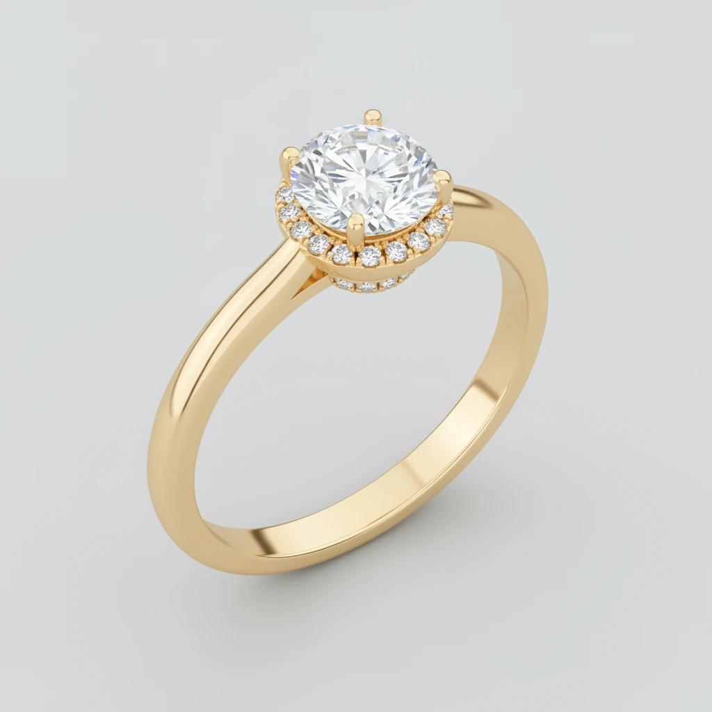 Aurora • Hidden Halo • Round • 9K Yellow Gold